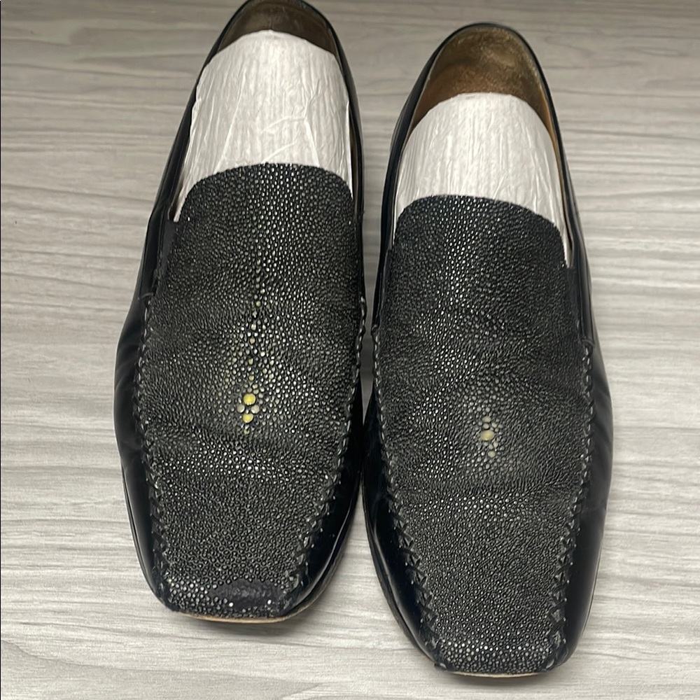 Mezlan Black Rare Stingray Slip-On Loafers